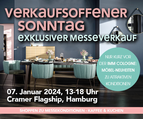 Verkaufsoffener Sonntag in Hamburg am 07.01.2024 von 13-18 Uhr: Cramer Flagship