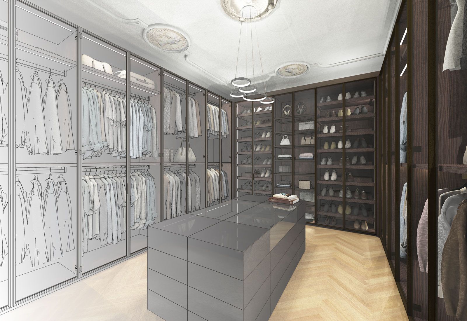Altbau am Ku'damm - Detailgetreues Rendering des Ankleidezimmers