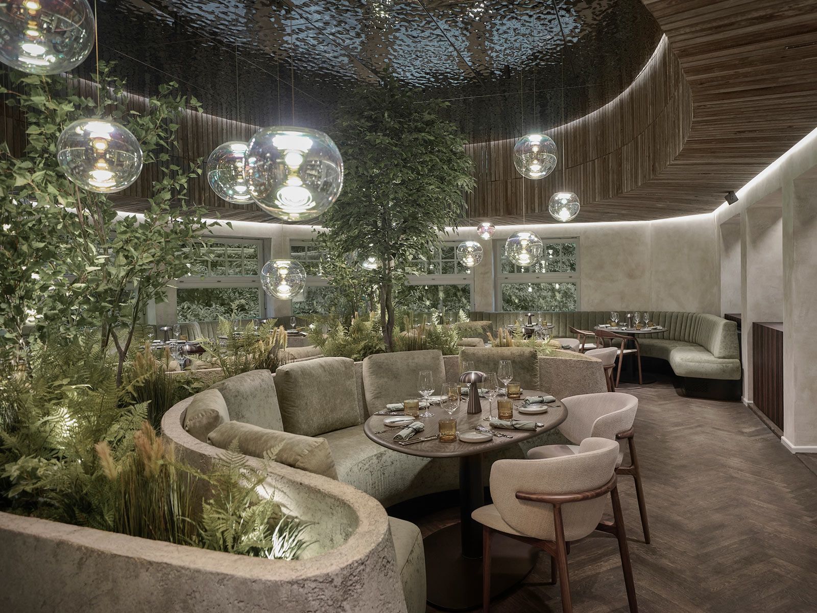 Gastronomie im Herzen des Stadtparks - Das an eine Waldlichtung erinnernde Interieur strahlt Nat&uuml;rlichkeit und Ruhe aus.