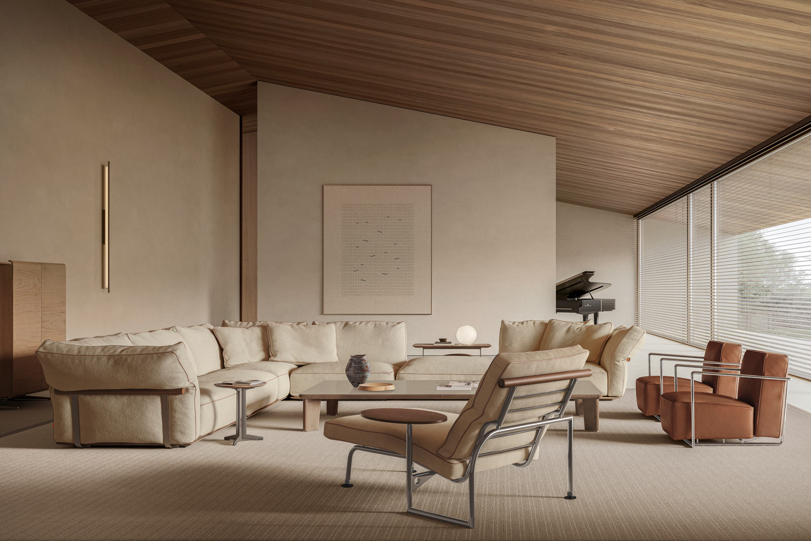 Das Camelot Sofa von Flexform &uuml;berzeugt mit besonders &uuml;ppiger Polsterung sowie Holz- und Metallelementen.