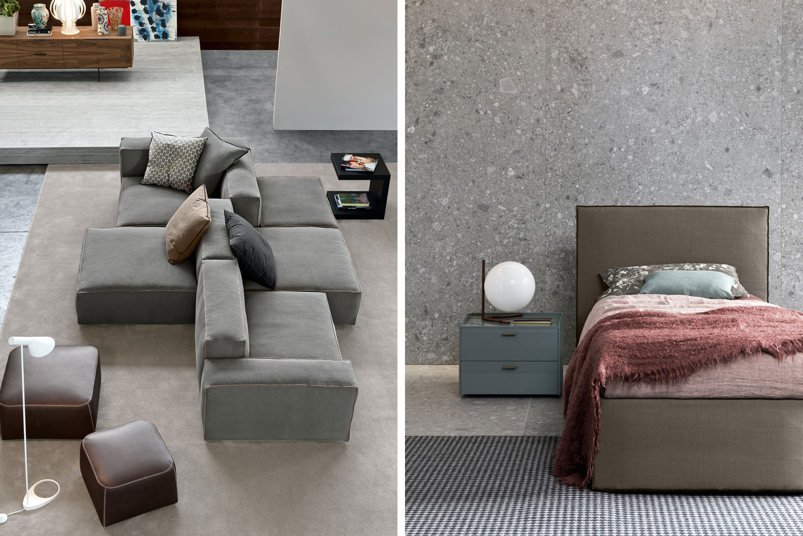 Reef Sofa aus der Cramer Design Edition (l.) und Space Bett aus der Cramer Design Edition (r.)